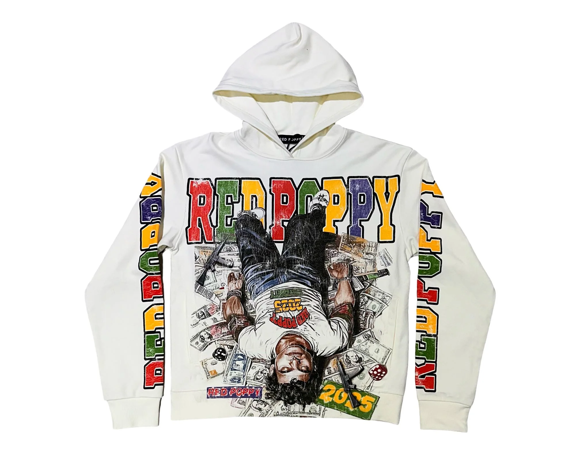 Red Poppy - Men's Love War Drugs Hoodie  - Cream - Image 3