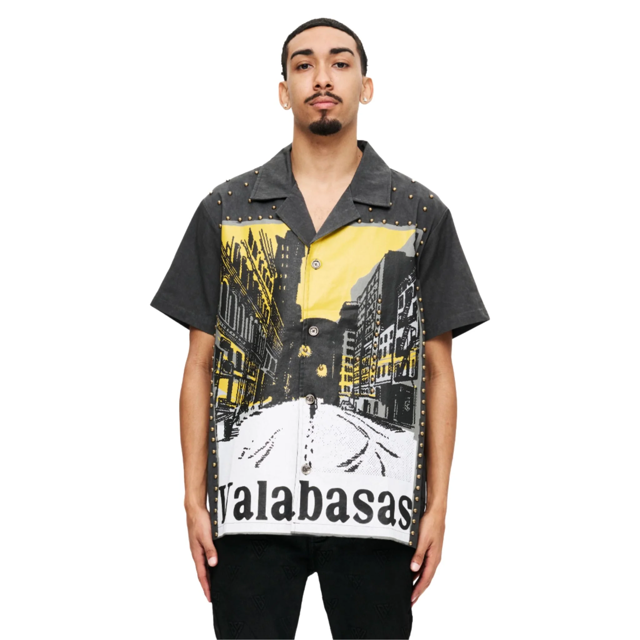 VALABASAS STUDDED STREET BUTTON UP
